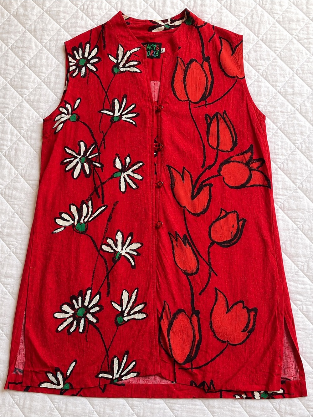 Vintage Jams World Red Floral Sleeveless Button Front Tunic Top M